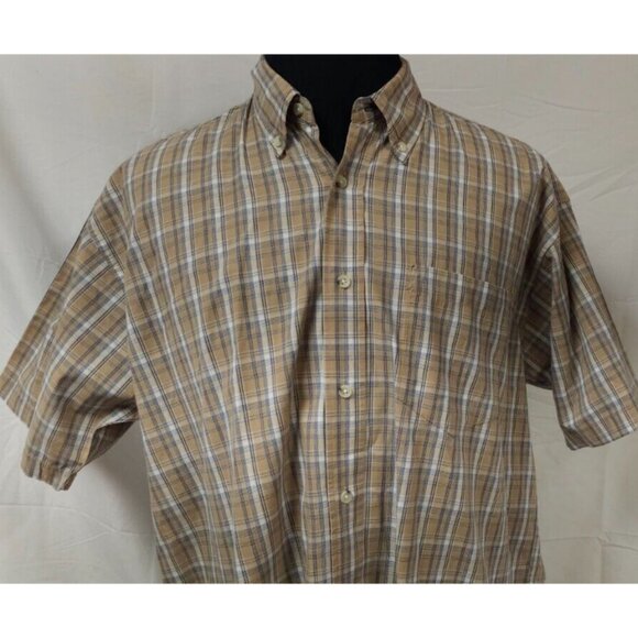 Wrangler Cool River Mens Large Tan Plaid  Short Sleeve Button Down Western Shirt - Picture 3 of 11